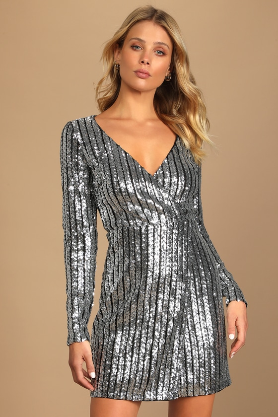 Silver Sequin Dress - Long Sleeve Dress ...